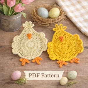 Patroon gehaakte onderzetter voor kuiken | Paasdecoratie boerderij (pdf-patroon)
