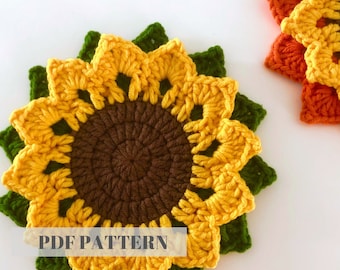 Crochet Sunflower Coaster PATTERN |  Sunflower Coaster Pattern | Sunflower Pattern | Crochet Sunflower | Crochet Coaster Pattern