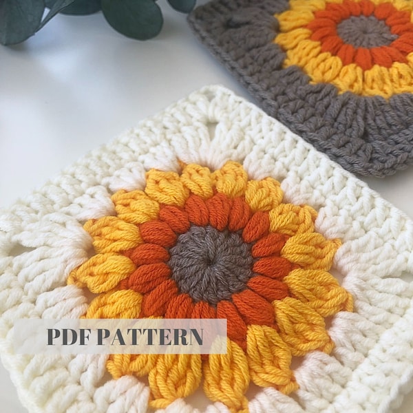 Granny Square Sunflower PATTERN | Crochet Pattern | Sunflower Granny Square Pattern | Crochet Sunflower | Crochet Granny Square