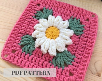 Granny Square Daisy PATTERN | Crochet Daisy | Daisy Granny Square |  Crochet Granny Square | Afghan Blanket Granny Square