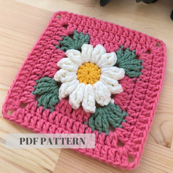 Granny Square Daisy PATTERN | Crochet Daisy | Daisy Granny Square |  Crochet Granny Square | Afghan Blanket Granny Square