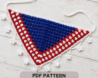 4th of July Crochet Bandana Pattern, Patriotic Boho Headscarf Tutorial (PDF)