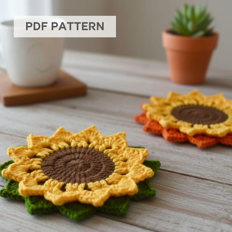 Crochet Farmhouse Decor: Crochet Sunflower Coaster Pattern image 4