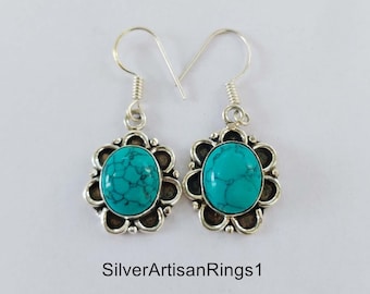 Turquoise Earring 925 Sterling Silver Earring Beautiful Gemstone Cabochon Stone Earring Birthday Earring Gift For Her For Women Jewelry Gift