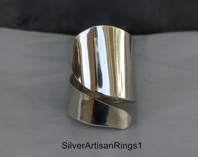 Sterling Silver Wraparound Ring, Abstract Ring, Chunky Paddle Ring, Wide Adjustable Ring, Thumb Ring, Stackable Ring, 925 Silver Wrap Ring,