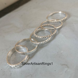 Set of 6 Sterling Silver Stacking Rings Thin & Thick Rings Assorted Pattern Rings Dainty Beaded Twisted Rings Dotted Ring Thumb Silver Ring