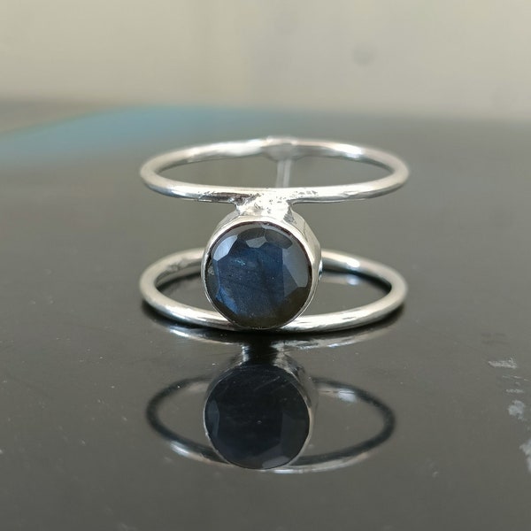 Rainbow Labradorite Double Band Ring ~ Gemstone ~ Natural ~Sterling Silver 925 ~Blue Labradorite Jewelry ~ Handmade~ February Birthstone