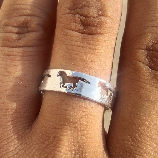 Bague cheval, bague en argent sterling 925, bague agitée, bague animal, bague commémorative, bague décorative, bague animal, cadeau pour son amoureux des chevaux, cadeau