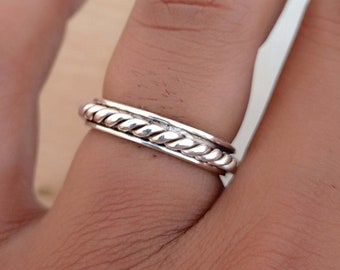 Rope Design Spinner Ring, Spinner Jewelry Gift For Women's, Rope Ring 925 Sterling Silver band, Meditation Band, Handmade Ring, Gift For Her