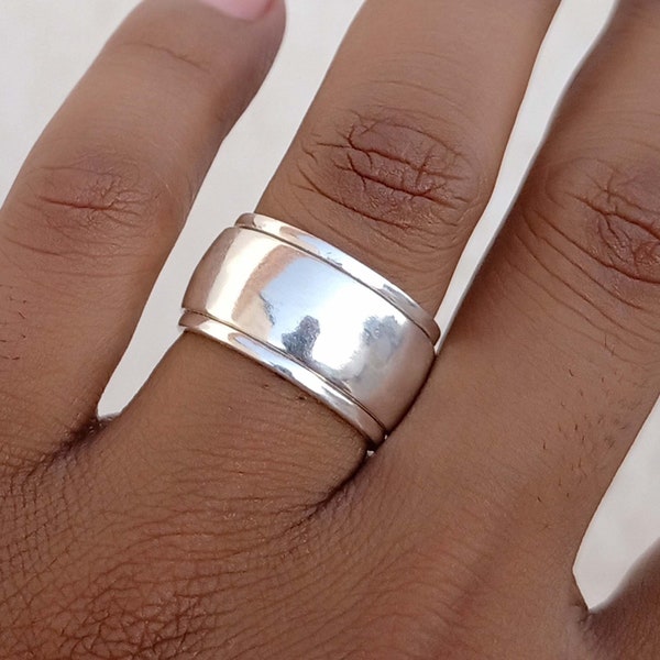 Band Ring, Sterling Silver Textured Extra Wide Ring in Semi-Polished Finish, Wide Silver Band, Cigar Band Ring, Silver Ring Statement Ring