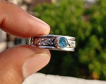 Blue Topaz Gemstone Ring, 925 Sterling Silver Ring, Spinner Ring, Handmade Ring, Women Ring, Meditation Ring, Promise Ring Jewelry Gift Ring