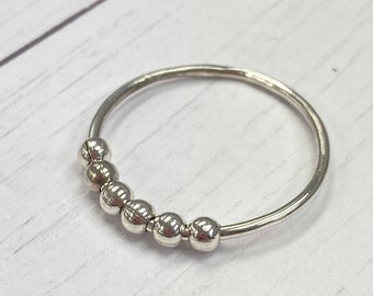 Anxiety Bead Ring with 6 Beads; 925 Sterling Silver, Minimalist Ring, Thin Ring, Stackeble Ring