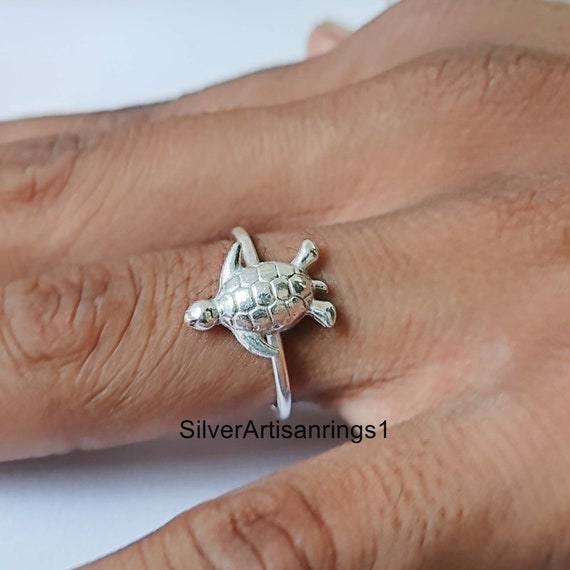 Designer Tortoise Turtle Finger Ring in Pure 92.5 Sterling Silver for Girls  Women Men Boys | Meru Ring | - Parnika