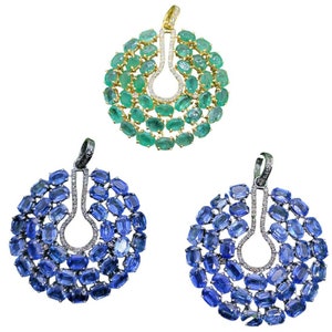 Ethiopian Opal & Emerald Pendant: 925 Sterling Silver Pave Diamond Jewelry