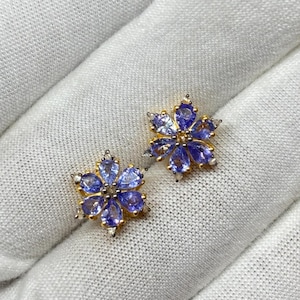 Blue Tanzanite 925 Sterling Silver Stud Earrings: Pear Cut Gift For Her