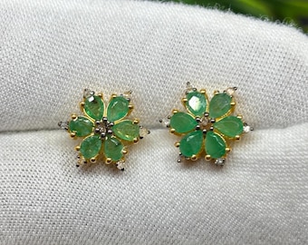 Brincos de esmeralda: prata esterlina 925, feitos à mão