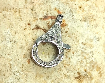 1 pieza Pave diamante 925 plata de ley hecho a mano corte rosa pave diamante cierre de langosta, pave diamante cierre 17 mm tamaño, suministros de fabricación de joyas