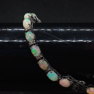 Natural Opal Diamond Bracelet, Pave Diamond Ethiopian Opal Bracelet, Fire Opal Tennis Diamond Bracelet, Wedding Anniversary Jewelry