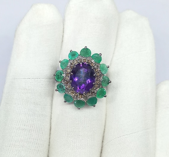 Anello Uomo Argento 925 Con Ametista Naturale - Fatto A Mano, Vintage, Misura Personalizzabile