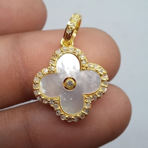 Antique look mother of pearl designer Rosecut pave diamond pendant 925 sterling silver handmade finish diamond charms necklace pendant