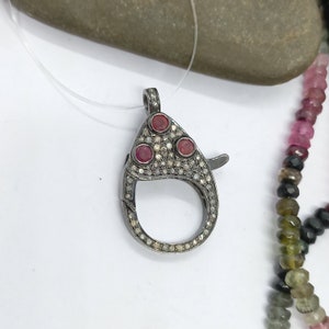 Fermagli a moschettone con diamanti e rubini, fermaglio a moschettone di design, argento sterling 925, accessori in argento con diamanti e pavé, forniture per la creazione di gioielli