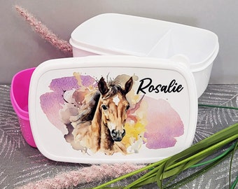 personalisierte Brotdose | Lunchbox Kinder Geschenk Mädchen Einschulung Pferd | Pony Reiter