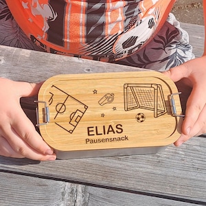 Lunch box football with name - lunch box metal with bamboo lid cutting board gifts for back to school birthday