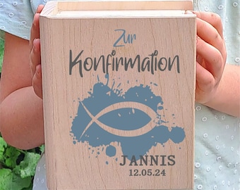 Gift confirmation money box personalized gift - savings book wooden money gift confirmation candidate
