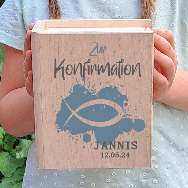 Gift confirmation money box personalized gift - savings book wooden money gift confirmation candidate