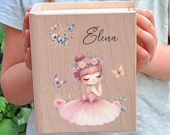 personalized money box children's ballerina girl gift - birth - baptism - birthday - savings book wooden