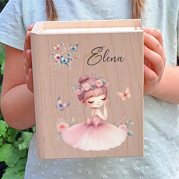 personalisierte Spardose Kinder Ballerina Mädchen Geschenk - Geburt - Taufe - Geburtstag - Sparbuch Holz