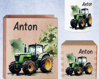 Money box children | Tractor savings book personalized different designs - baptism - birthday - tractor farmer