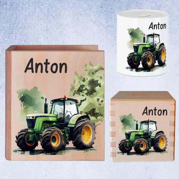 Spardose Kinder | Sparbuch Traktor personalisiert verschiedene Ausführungen - Taufe - Geburtstag -  Traktor Farmer