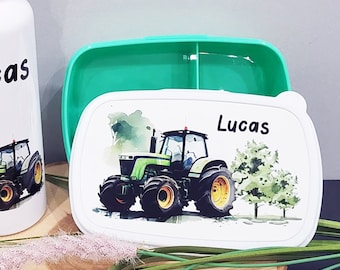 Personalisierte Brotdose Traktor mit Wunschnamen - Geschenk zur Einschulung Kindergarten Geburtstag