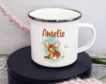 Tasse | Kinder Becher mit Namen Reh Emaille Geschenk Geburtstag