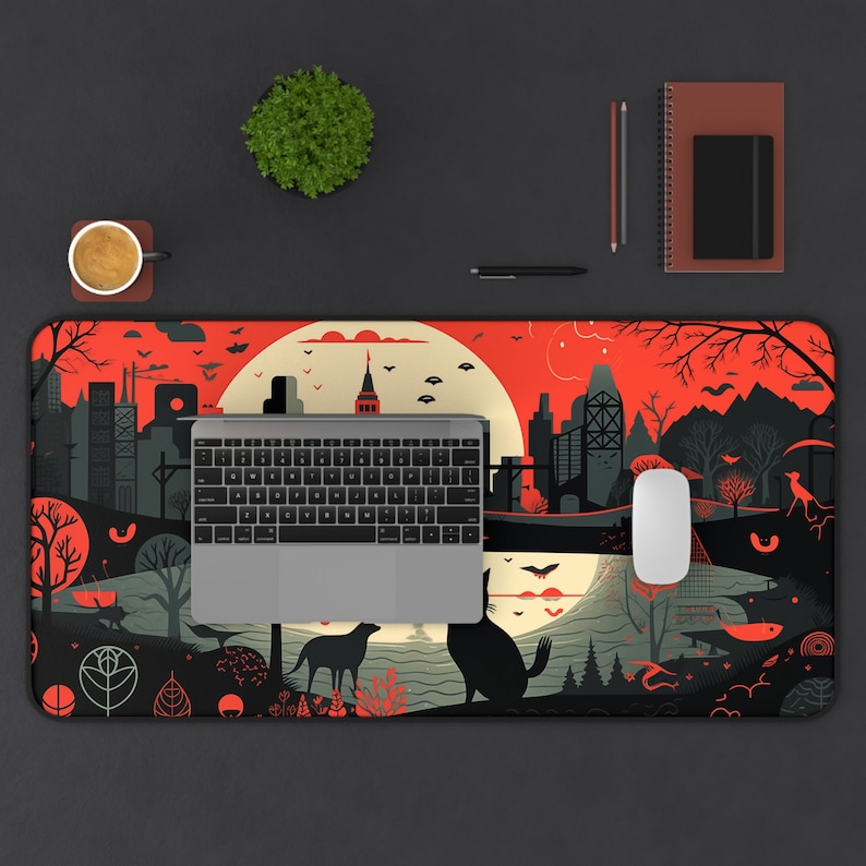 Midnight Prowl Desk Mat Gaming Desk Pad, Extended Gaming Keyboard Mat