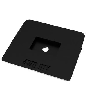 Könnte beinhalten: Schwarze Plastikplatte mit einem rechteckigen Ausschnitt und einem runden Loch. Die Platte trägt den Text "AWD DIY".