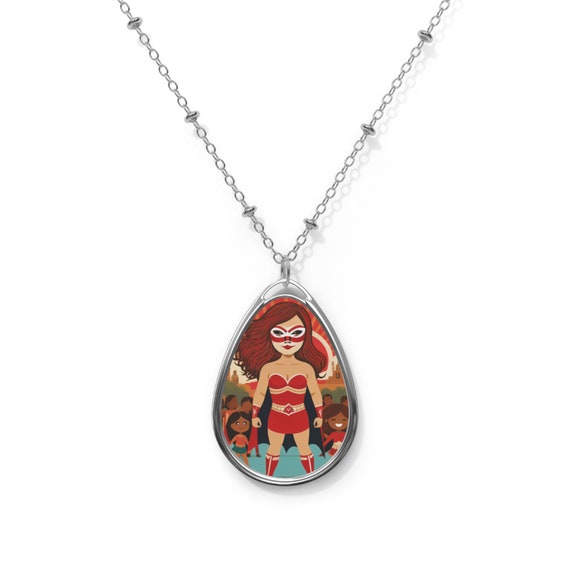 La Dama Del Fuego Oval Necklace, Cute, Cool, Empowered, Latina, Luchadora, Mom, Daughter, Sister, Friend, Family, Birthday, Gift