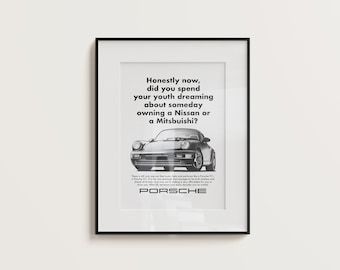 Vintage Inspired Porsche 911 964 Poster - Retro Automotive Art