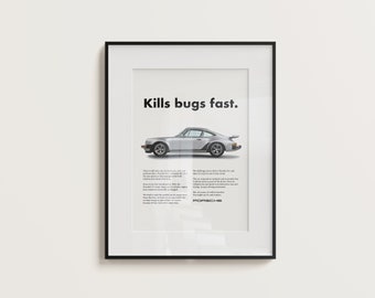 Vintage Inspired Porsche 911 930 Poster - Retro Automotive Art - Kills bugs fast