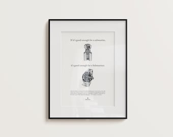 Vintage Inspired Rolex Submariner Poster - Retro Watch Advertisement Art