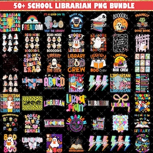 50+ School Librarian PNG Bundle, Back To School Librarian, Library Books School Design,Library Sublimation Design,Librarian Digital Download