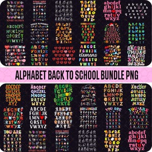Preppy Letters and Numbers PNG Bundle,Bright Doodle Alphabet ,Colorful a-z 0-9 PNG Font, Back To School Teacher Digital Download
