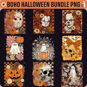 Halloween Boho Horror Bundle Png, Halloween Horror Characters Png, Boho Floral Fall Png, Halloween Png, Autumn Vibes Png, Spooky Season Png