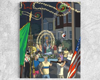 Night Procession - Art Print of Saint Mary's Feast in Knightsville, Rhode Island