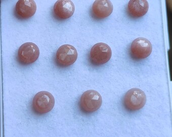 Peach Moonstone Gemstone: 6mm Round Rose Cut Stones, 11 Pieces