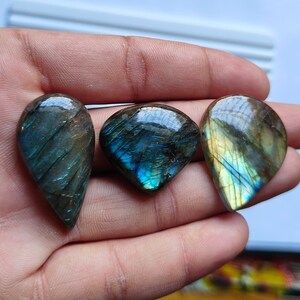 Natural Labradorite Cabochon, Fine Quality Labradorite Cabochon,  Weight 124.00 cts Size (25.61x28.76) (36.85x20.85) (35.00x27.62)mm