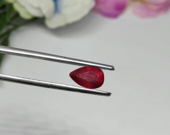 Rubí de alta calidad, relleno de vidrio, forma de pera, piedra facetada de rubí tailandés para joyería, 2,90 ct. Tamaño: 10 x 6 mm.