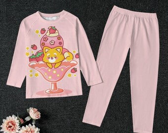 Cartoon cute print children's wide leg raglan sleeve pajamas