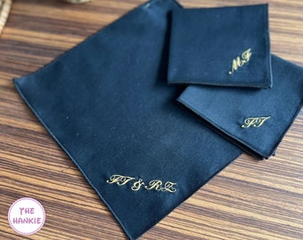 Embroidered Mens Handkerchief | Black Personalised Handkerchief | Custom Hanky | Cotton Handkerchief | Memorable Handkerchief | Gift for Him